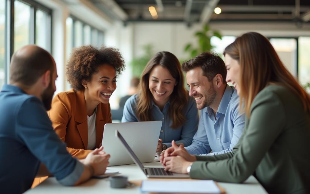 Team van ThuisProductiviteit dat samenwerkt in open kantoor